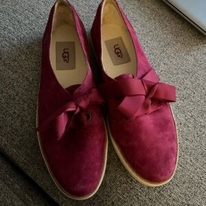 UGG Women's Carolyn Fushsia  Suede Ribbon Lace Up Shoe